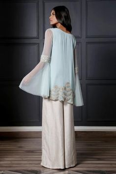 Shop for Nandita Thirani Blue Chiffon Embroidered Kurta And Palazzo Set for Women Online at Aza Fashions Sharara With Embroidered Sleeves And Straight Kurta For Eid, Eid Sharara With Embroidered Sleeves And Straight Kurta, Elegant Palazzo Set With Embroidered Sleeves And Straight Kurta, Eid Anarkali Palazzo Set With Embroidered Sleeves, Eid Georgette Sets With Embroidered Sleeves, Wedding Palazzo Set With Embroidered Sleeves For Eid, Wedding Palazzo Set With Embroidered Sleeves, Designer Anarkali Palazzo Set With Embroidered Sleeves, Festive Straight Kurta Sharara With Embroidered Sleeves