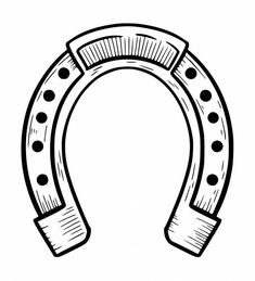 a black and white drawing of a horseshoe with dots on it's side, in the shape of a horse shoe