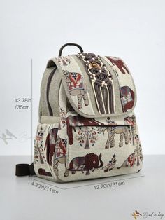 Bird in Bag - Bohemian Chic Elephant Print Woven Shoulder Bag Bohemian Canvas Travel Bag With Large Capacity, Bohemian Canvas Bag With Large Capacity For Travel, Bohemian Large Capacity Canvas Bag For Travel, Beige Bohemian Bag With Adjustable Strap, Bohemian Beige Backpack, Bohemian Canvas Travel Bag With Adjustable Strap, Bohemian Canvas Bag With Adjustable Strap For Travel, Bohemian Beige Travel Bag, Bohemian Satchel Canvas Bag For Travel