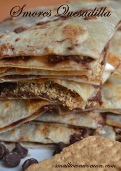 quesadillas stacked on top of each other with chocolate chips