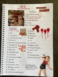 a page in a notebook with pictures and words written on it, including an image of a woman's head