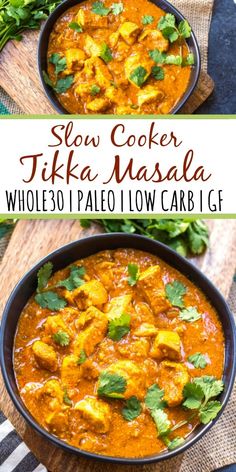 slow cooker tikka masala in a bowl with cilantro and parsley