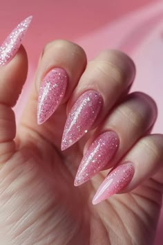 50 modèles d'ongles pailletés pour de beaux ongles éblouissants 6 Full Glitter Nails, Trendy Glitter Nails, Glitter Nail Art Designs, Pink Sparkle Nails, Pink Sparkly Nails, Bday Nails, Glitter Rosa, Pink Glitter Nails