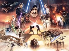 the star wars movie poster with many characters