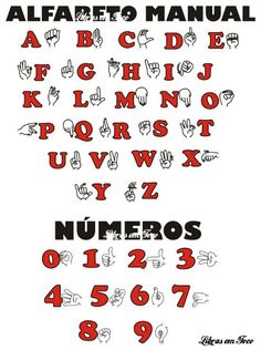 the alphabet and numbers are drawn in red ink on white paper, with black lettering