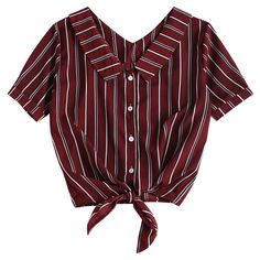 Fold Over Tie Front Striped Casual Shirt - Red Wine - 3Z70220712 - Women's Clothing, Women's Tops & T-Shirts, Blouses & Shirts  #BlousesShirts #Women's #Clothing # #Women's #Tops #& #TShirts # #Blouses #& #Shirts Kenya Fashion, Shirts Crop Tops, Black Friday Design, Shirts Crop, Polyester Shirt, Collar Pattern, Kids Outfits Girls, Crop Blouse, Casual Blouse