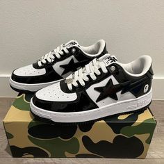 Bape Shoes Girls, Nike Bape Shoes, Black Bapesta Shoes, Bapestar Shoes, A Bathing Ape Outfits, Black Bape Shoes, Bapesta Shoes Black, Ape Bape Shoes, Shoes Bapesta