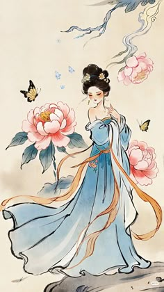 Chinese Fairy Art, Japanese Art Kawaii, Chinese Culture Drawing, Chinese Drawing Ideas, China Culture Art, Chinese Concubine Art, China Art Illustration, Chinese Fan Drawing, Japanese Princess Art