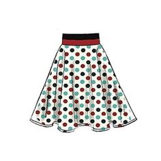 a polka dot print skirt with red, white and blue dots on the bottom is shown