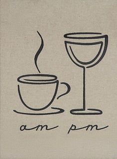 a drawing of a cup and a wine glass with the word am pm written on it