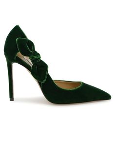 AQUAZZURA VBTHIGP0-VEL-MCH GREEN VELVET  BOW TIE PUMP 105, product code VBTHIGP0-VEL-MCH, style name BOW TIE PUMP 105, color MALACHITE GREEN, material SVELVET, heel 105 MM, season FW24 Luxury Green Heels For Cocktail, Green Heels For Gala, Designer Green Heels For Wedding, Glamorous Fitted Green Heels, Aquazzura Heels, Velvet Bow Tie, Fendi Wallet On Chain, Malachite Green, Aquazzura Shoes