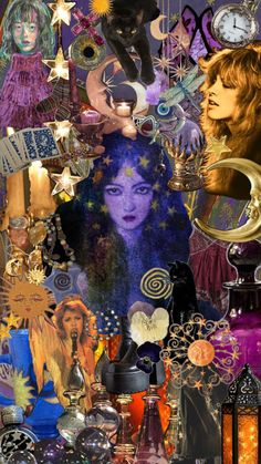 a collage of many different items including candles, clocks and other things to make it look like a woman's face