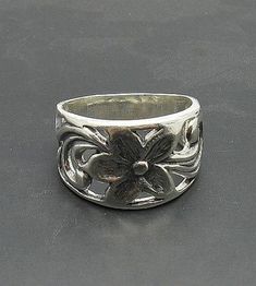 $20.72 Hallmarked Sterling Silver Flower Ring, Silver Flower Ring Stamped 925, Hallmarked Silver Flower Ring, Silver Engraved Flower Ring In Sterling Silver, Silver Flower Shaped Ring Stamped 925, Handmade Sterling Silver Rings, Flower Band, Ring Flower, Nature Ring