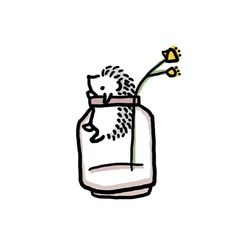 a drawing of a hedge in a vase with flowers on the inside and behind it