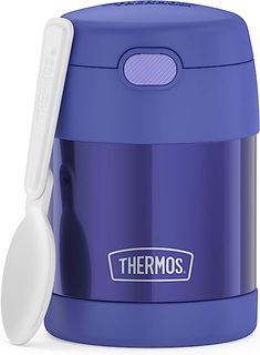 thermos stainless steel food container with spoon, blue / white by thermos