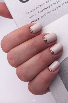 Glitter Half Moon Nails, Half Moon Manicure Short Nails, Half Glitter Nails, Gold Half Moon Nails, Ivory Nails, Moon Manicure, Nail Tape, Sticky Paper