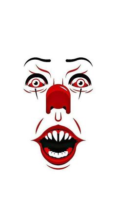 an evil clown's face is shown in red and black