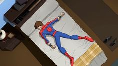 an animated image of a person laying on a bed