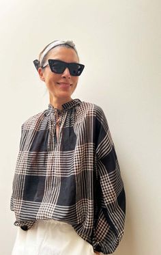 Two plaid blouse - Blush Peasant Shirt, Ideal Wardrobe, Fall 24, Black Peach, Color Blush, Plaid Blouse, Autumn Style, Mode Inspiration, Black Blouse