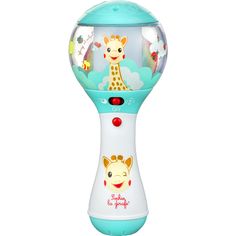 an electronic toy with a giraffe design on it's body and head