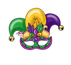 a mardi gras mask with bells and decorations