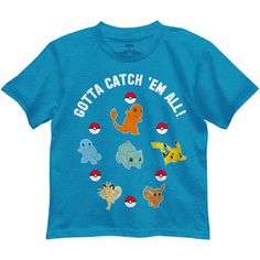 Little boys' t-shirt features popular Pokemon characters Pikachu, Charmander, Squirtle, Bulbasar, Meowth, and Eevee. The bright colors and fun design are sure to be a hit for your little Pokemon fan. Tee is crewneck and tagless. 60/40 cotton-poly blend. Machine washable. Imported. Bday Pictures, Popular Pokemon, Pokemon Clothes, I Have A Secret, Catch Em All, Pokemon Characters, Pokemon Fan, Fun Design, Boys T Shirts