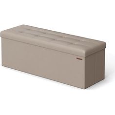 an upholstered storage bench in beige leather