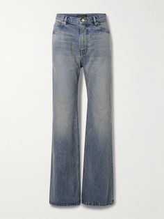 Balenciaga's jeans have a flared shape and faded wash that gives them the look of an authentic style from the early aughts. They're cut from denim and sit low on the waist. Classic Washed Faded Flare Jeans, Classic Faded Washed Flare Jeans, Chic Faded Washed Jeans, Stained Jeans, Womens Low Rise Jeans, Denim Flats, Latest Jeans, Balenciaga Women, Low Rise Flare Jeans