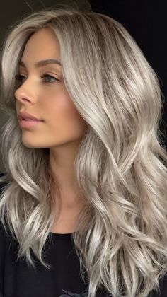 Trendy Platinum Blonde Hair Color Ideas for Platinum Blonde Lob with Soft Waves ✨ Platinum Blonde Lowlights, Blonde Hair With Toner, Icy Blonde With Dark Roots, Winter Blonde Balayage Brunettes, Smokey Ash Blonde Hair Balayage, Platinum With Lowlights, Blonde With Lowlights And Highlights, Icy Grey Blonde Hair, Light Ashy Blonde Hair