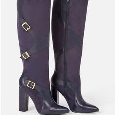 Brand New In Box! Navy Blue Tall Boots, Perfect Denim, Just Fab Shoes, Justfab Shoes, Tall Boot, Shoe Dazzle, Tall Boots, Shoes Heels Boots, Side Zipper