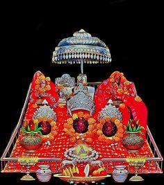 a painting of an elaborately decorated table