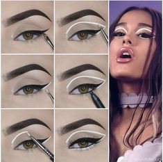 Ariana Grande Eyeliner, Nude Eye Makeup, White Eye Makeup, White Eyeliner Makeup, Doing Makeup, Makeup Pictorial