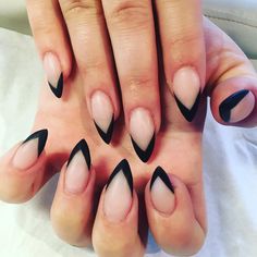 Neutral Nails With Black Heart, Black Tip French Manicure Almond, Black Almost Nails, Black French Top Halloween Nails, French Nails With Black Tips, Nail Tip Colors Ideas, Matte Black Spiderweb Nails, Black French Mani, Black Nail Tips Designs