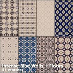 nine different blue and white wallpaper patterns