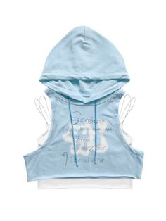 Elevate your casual wear with this charming and stylish two-piece set. Featuring eye-catching glittering letters, this hoodie comes in a delightful choice of pink or blue. The hood adds a cozy touch, while the sparkling letters bring a playful and trendy vibe to your look. Paired perfectly with the hooded top, the white cami top offers a versatile and essential piece for your wardrobe. Its simple yet elegant design allows it to be worn alone or layered, providing endless styling possibilities. Garment Size SizeFree SizeFull Length42Waist91Bust100Shoulders30 Blue Streetwear Hoodie With Drawstring, Sleeveless Cotton Hoodie For Loungewear, Trendy Tops With Drawstring Hood, Y2k Hooded Top For Spring, Y2k Cotton Hoodie Top, Hooded Top For Summer Loungewear, Y2k Hooded Spring Tops, Summer Hooded Loungewear Tops, Spring Blue Hoodie With Drawstring