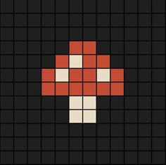 an image of a red and white pixellated object on black paper with squares in the middle