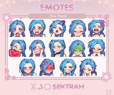 the character sheet for emotes, which includes different expressions and hair styles to choose from