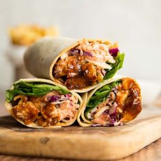 three burritos stacked on top of each other with the words don't go bacon in my heart