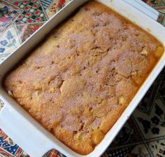 a square cake in a pan on a table