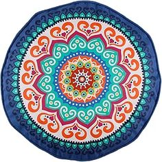 a decorative blue and orange plate with an intricate design