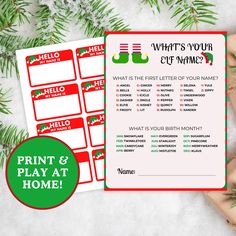 a printable christmas elf's list with the words what's your elf name?