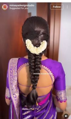 South Indian Wedding Hairstyles Simple, Fishtail Braid Hairstyles Indian Wedding, Hairstyles For Medium Length Hair Indian, Simple Traditional Hairstyles, Traditional Hairstyles For Long Hair, Tamil Wedding Hairstyle, Simple Hairstyle For Saree, Reception Hairstyle, Traditional Hairstyles