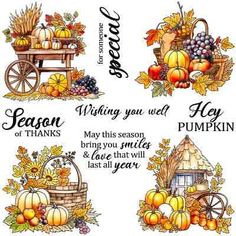 stamps with pumpkins, gourds and other things to write on them for thanksgiving