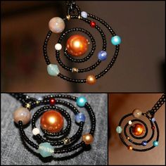 Solar System Necklace, Diy Wire Jewelry, Handmade Wire Jewelry, Wire Crafts, Diy Crafts Jewelry, A Necklace, Handmade Wire, Beads And Wire, Beaded Jewelry Diy