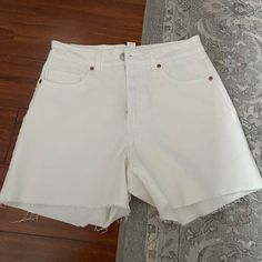 White Denim/Jean Shorts From H&M. Never Worn. White High Waist Denim Shorts, White High Waist Jean Shorts For Summer, White Mid-rise Jean Shorts For Summer, Summer White High Waist Jean Shorts, White Summer Jean Shorts, White Jeans Shorts For Summer, White Short Length Jeans For Summer, White Short Length Summer Jeans, White Short Denim Jeans