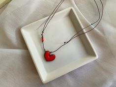 Tiny Valentines Necklace, Red Heart Ceramic Jewelry for Women, Boho Clay Pendant Accessories, Handmade Charm, Unique Design Gifts Valentine's Day Jewelry With Adjustable Cord As Gift, Valentine's Day Adjustable Cord Jewelry Gift, Handmade Adjustable Heart Necklace For Valentine's Day, Handmade Red Necklace For Everyday, Everyday Handmade Red Necklaces, Handmade Adjustable Double Heart Necklace, Adjustable Red Heart Necklace Gift, Adjustable Red Heart Necklace For Gift, Adjustable Red Heart Necklace As A Gift