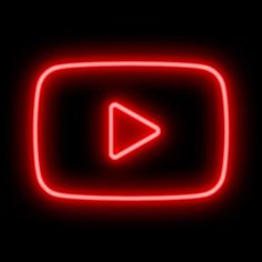 a red neon sign with an arrow in the center on a black background that says youtube