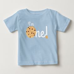 a blue t - shirt with a cookie on it that says i'm one