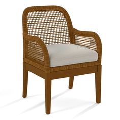 a brown chair with a white cushion on it