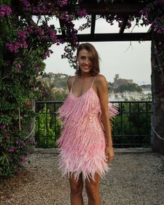 F00088988-303 Chique Outfit, Stitching Dresses, Tassel Dress, Clubwear Dresses, Panel Dress, Feather Dress, Suspender Dress, Sequin Mini Dress, Pink Mini Dresses